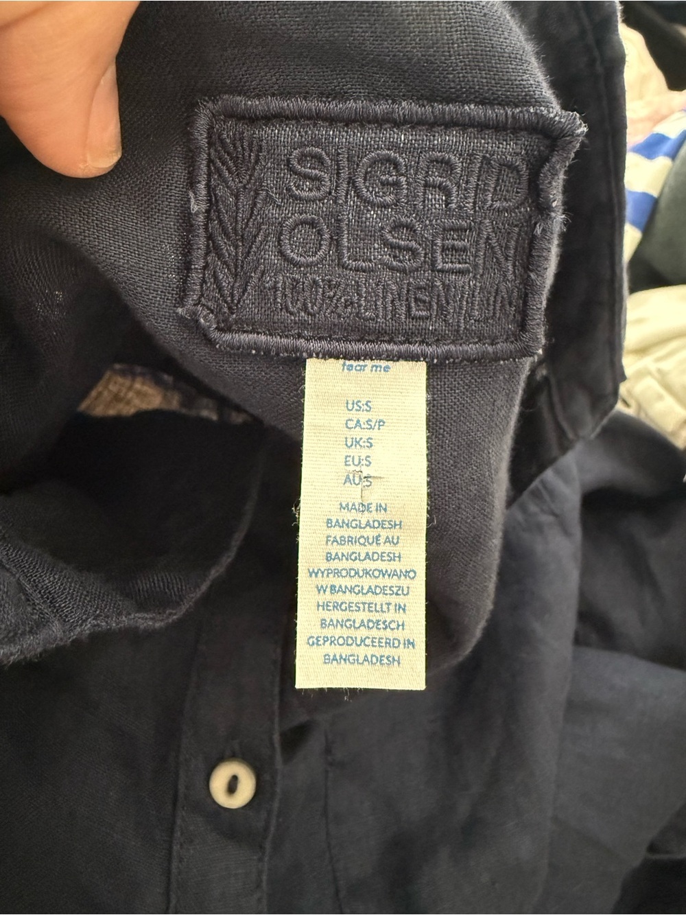 Sigrid Olsen Navy Button-Front Linen Shirt - Picture 2 of 4